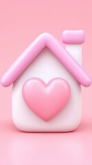 White House With Pink Heart And Chimney On Pink Background Isolated Minimalist Style