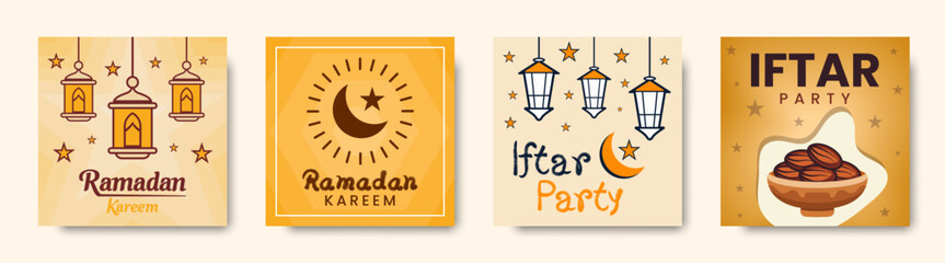 Minimalist islamic ramadan kareem iftar party vector set for social media, posters, greeting cards