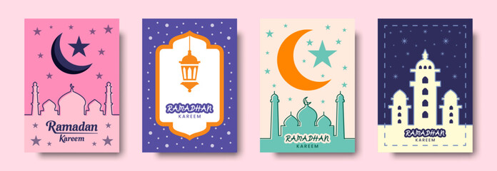 Ramadan kareem decorative vector illustration set featuring posters, flyers, cards, and holiday covers