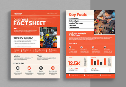 Corporate Two Page Fact Sheet Template Design  Layout