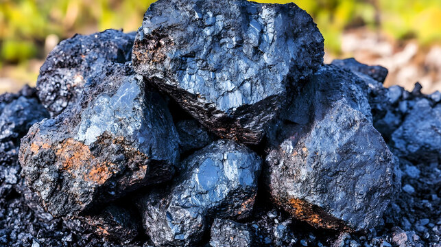 Raw molybdenum ore crystals on black shale with metallic reflections,showcasing strategic mineral resources and clean energy materials for industrial use.