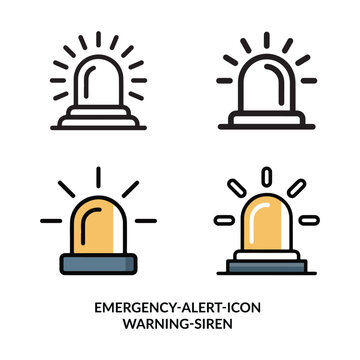 Four variations of emergency siren icons with flashing lights displayed