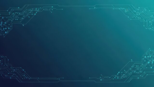Abstract Digital Circuit Board Background with Blue Teal Gradient and Glowing Lines - Powered by Adobe