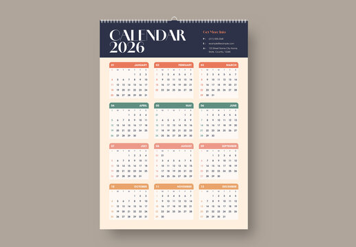 One Page Calendar 2026 Template with Clean Minimal Layout