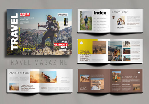 Travel Magazine Editorial Layout Template with Modern Typography