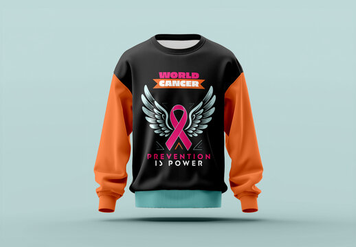 World Cancer Day Prevention Awareness Wings and Ribbon Graphic for Apparel Print Hoodie Design
