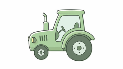 Fototapeta premium A green tractor with a large front wheel and exhaust pipe against a clean white background in a simple illustration style.