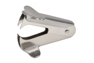 Metal staple remover for office work on transparent background