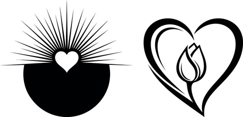 Heart and flower minimalist vector illustration set silhouette isolated on transparent background