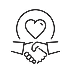 approval handshake icon, hands and heart, line vector symbol