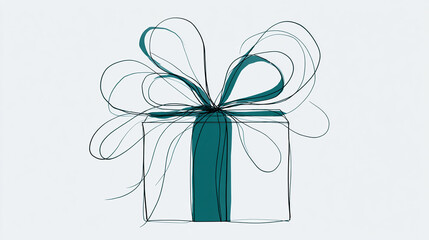 A minimalistic illustration of a gift box with a teal ribbon and bow