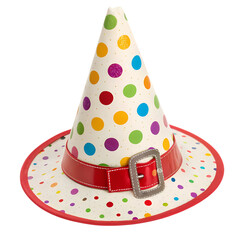 Cone-shaped birthday party hat with buckle on PNG with alpha channel and cut-out
