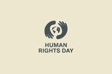 Obraz premium Human rights day concept with hands protecting earth globe in center flat icon