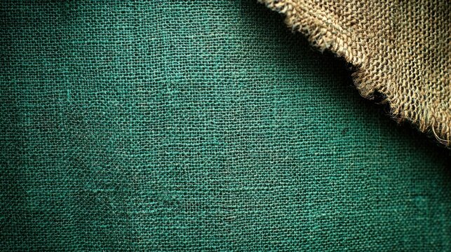 Green burlap texture background; torn burlap overlay; design element