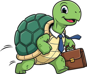 Fototapeta premium happy turtle manager moving on white background