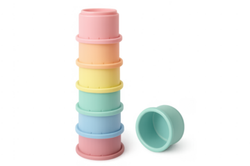 Stacking plastic baby toy cups with pastel colors