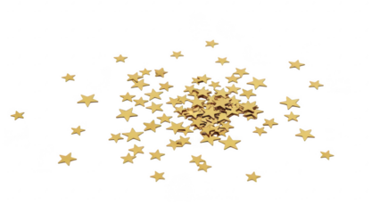 Golden star confetti scattered on transparent background for celebration and festive decoration