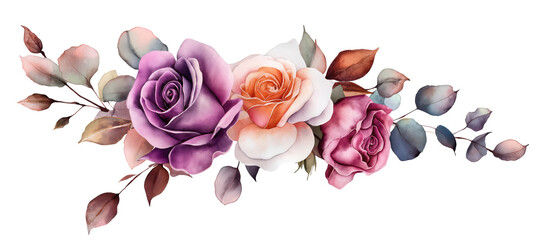 Watercolor Flowers With Leaves on Transparent Background