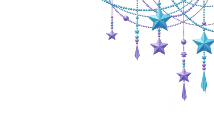 Colorful starshaped dreamcatcher with hanging feathers and beads on a transparent background for decoration