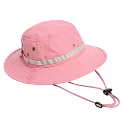 Pastel pink outdoor bucket hat with adjustable cord, transparency for product design