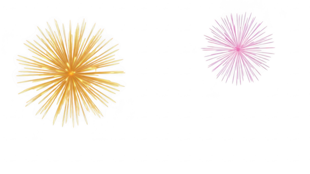 Colorful fireworks explosion with pink and orange hues on transparent background for celebration or festival event - Powered by Adobe