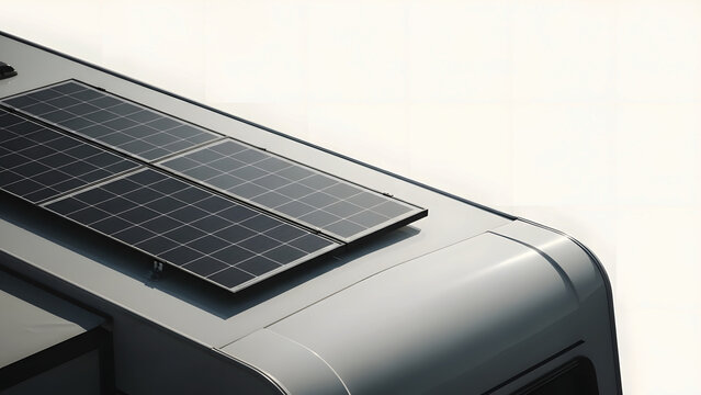 Solar panel on RV roof with sleek modern design and natural light  
