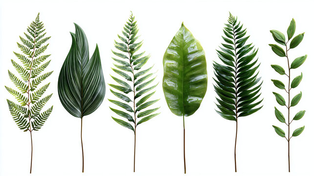 An arrangement of diverse green leaves, showcasing their unique shapes and textures