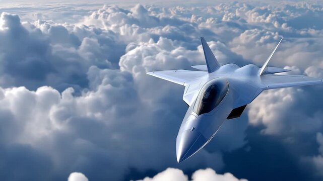 Futuristic jet soaring above cloudy sky