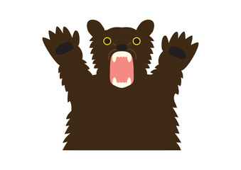 怖い表情で、両手を上げて襲うヒグマの上半身
