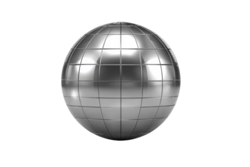 Reflective Metallic Sphere Made of Square Panels Against Dark Background silver glossy