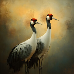 Crowned Cranes Pair, Elegant Birds Art, Wildlife Bird Portrait, African Cranes, Nature Bird Art, Graceful Cranes, Exotic Birds, Wildlife Painting
