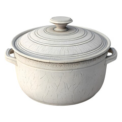 White Ceramic Dutch Oven with Crackle Glaze Finish and Lid Isolated on White Background