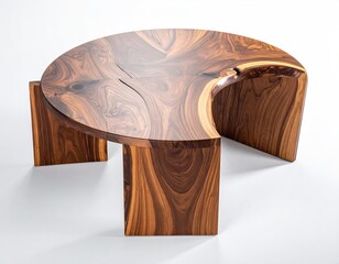 Wooden table with curved top, natural grain pattern