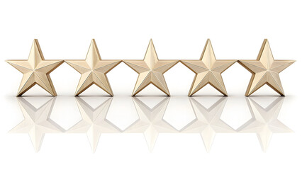 Five gold stars on white background with reflections