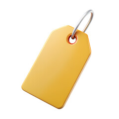 3D Glossy Yellow Price Tag Label Isolated on White Background for Sale and Promotion