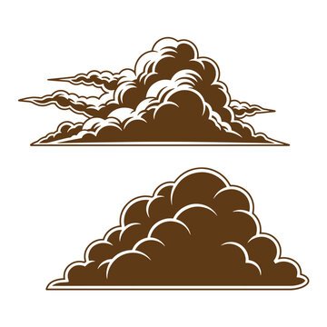 browncloudsillustrationwithtwodifferentcloudtypesisolatedonwhitebackground