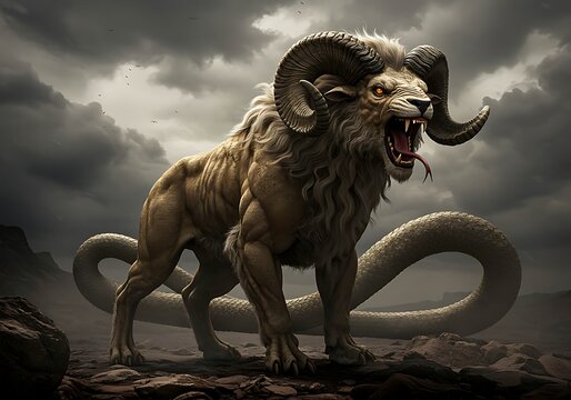 Mythical Chimera Creature with Lion Goat Snake Elements