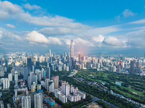 Aerial view of Shenzhen city financial district skyline panorama