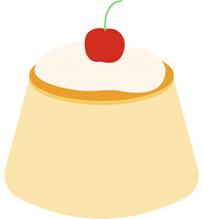Pudding Caramel Custard with Cherry on Top Dessert Illustration 
