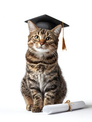 Cat in graduation cap and gown
