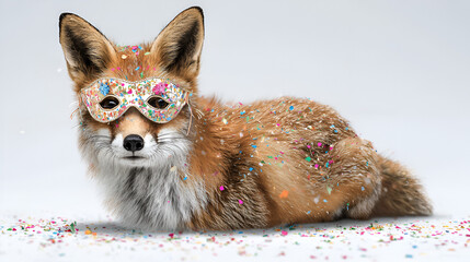 Fox wearing confetti mask