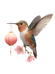 Hummingbird with lantern and blossoms