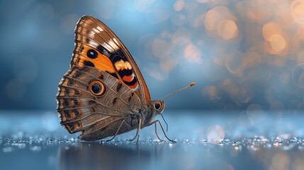 Close Up Macro Butterfly with Colorful Patterned Wings and Soft Bokeh Background