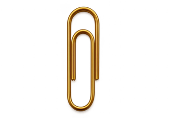 Golden paperclip office supply attaching documents transparent background