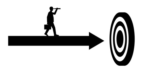 Businessman using Telescope looking for Target Silhouette. Goal Achievement and Business Success Concept. Vector Illustration.