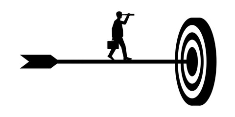 Businessman using Telescope looking for Target Silhouette. Goal Achievement and Business Success Concept. Vector Illustration.