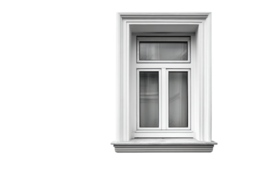 White double casement window with transom and trim on black background