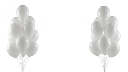 Group of white balloons floating against a plain background for celebration or party decoration isolated on transparent background