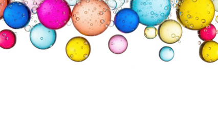 Colorful bubbles floating in the air with a plain transparent background for celebration or decoration