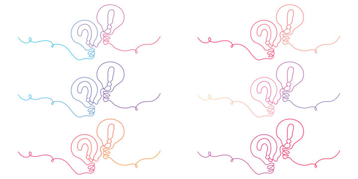 Creative continuous oneline drawing of question and exclamation mark lightbulbs representing ideas problemsolving and inspiration